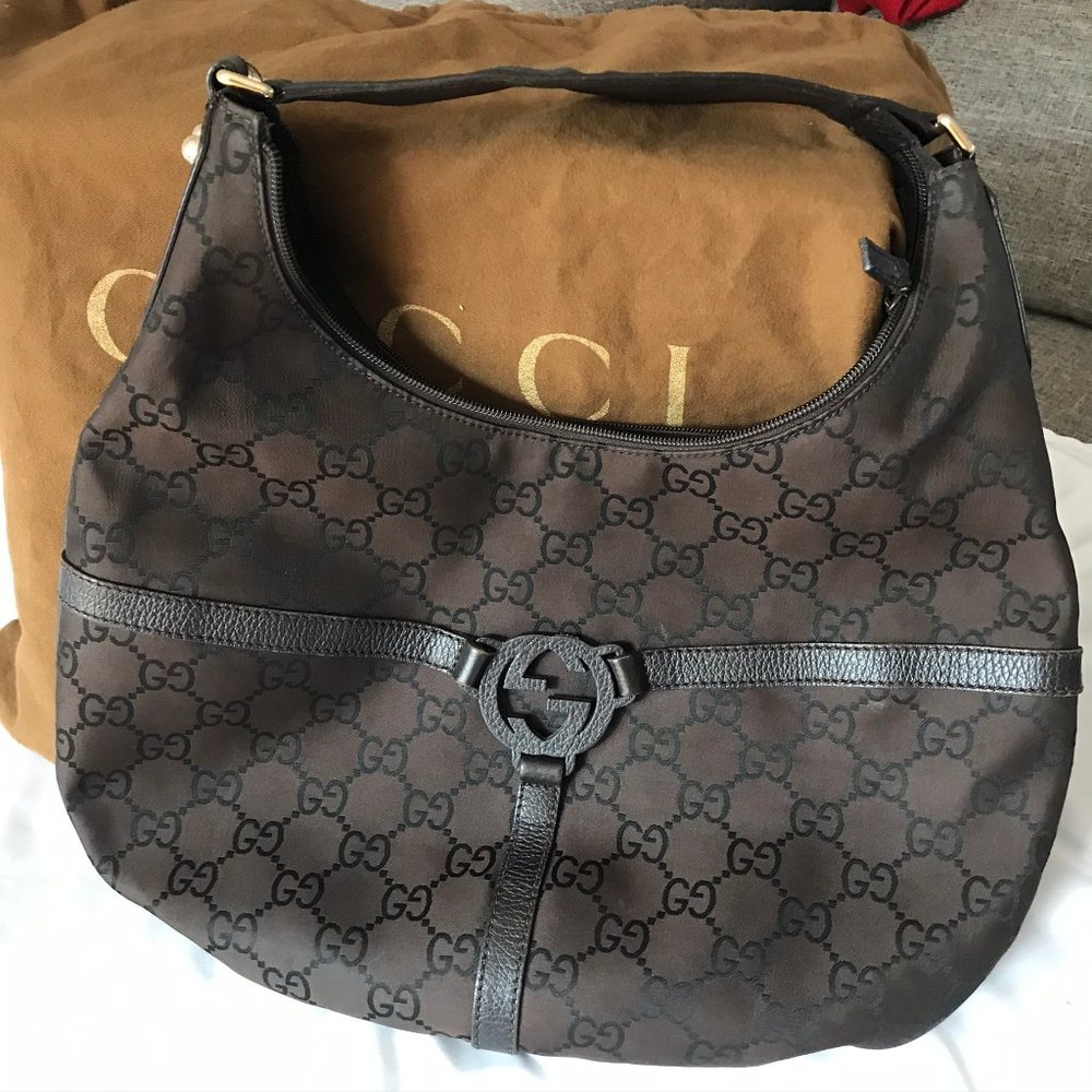 AUTHENTIC GUCCI shoulder Bag BROWN Canvas